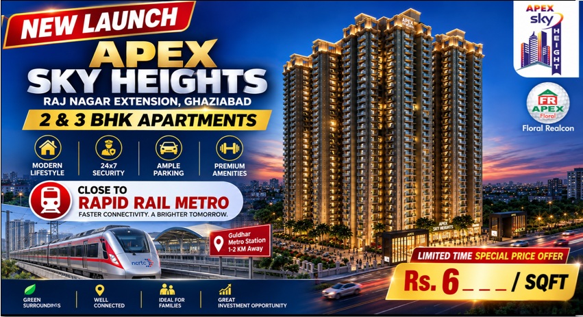 3 BHK Flat in Apex Sky Heights, Raj Nagar Extension | 1515 Sq.Ft.